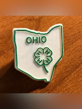 Ohio State Shaped Pin with 4-H Clover - White & Green